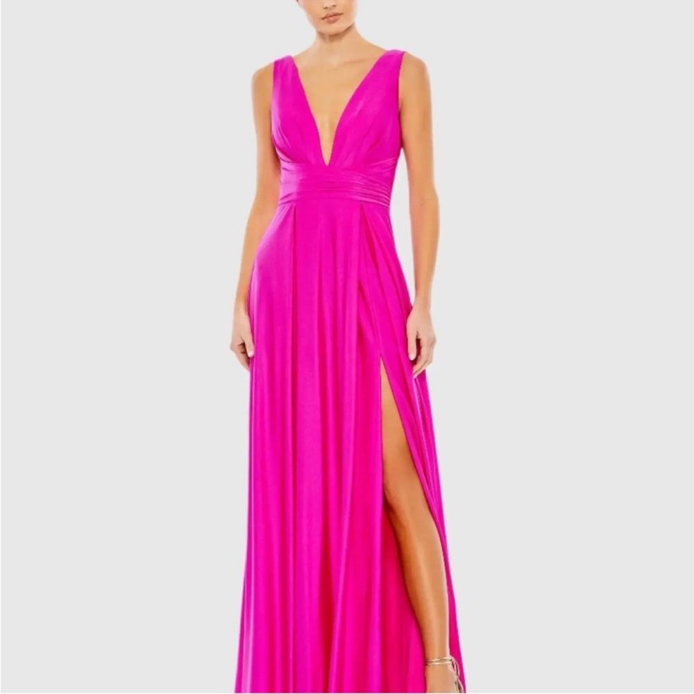 Mac Duggal Hot Pink/Fuchsia Maxi Statement Gown Dress Prom Sz 14 Great Cond.